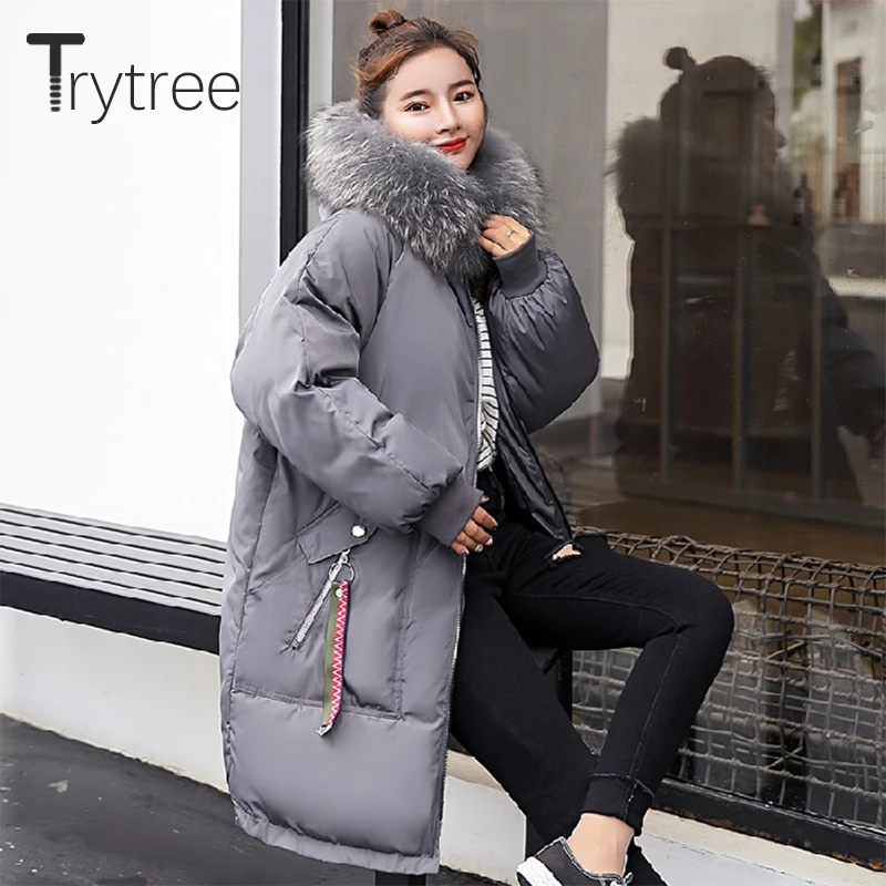Trytree зимнее женское повседневное пальто с капюшоном на молнии карманами животный