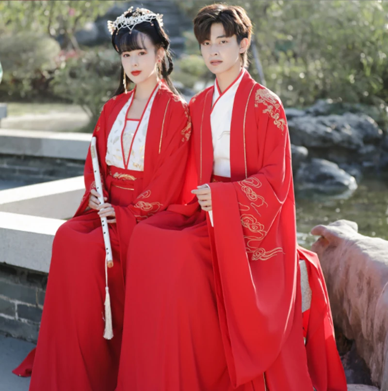 Костюм древнекитайского Hanfu для мужчин/женщин, набор платьев, переобъемные карнавальные костюмы для пар, красная куртка для женщин и мужчин плюс размер 4XL.