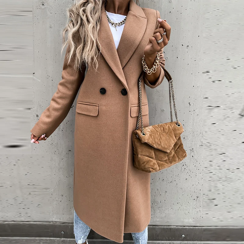 

Lady Fashion Long Sleeve Outerwear Elegant Autumn Winter 2021 Long Overcoat Women Casual Loose Turn-Down Collar Woolen Coat Tops