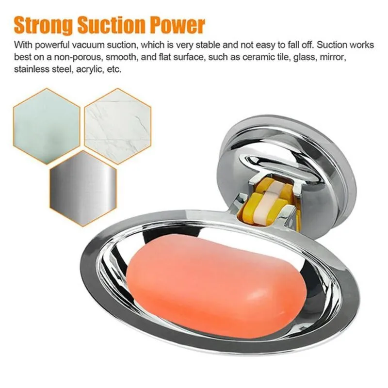 

1PC Suction Cup Wall Mounted Soap Dish Steel Soap Basket Shower Accessories Holder Soap Sucker Soap Bathro E6V0 Holder G0I0