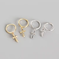 ypay minimalist ins cross shape pendant circle earrings for women 100 real 925 sterling silver hoop earring fine jewelry yme850