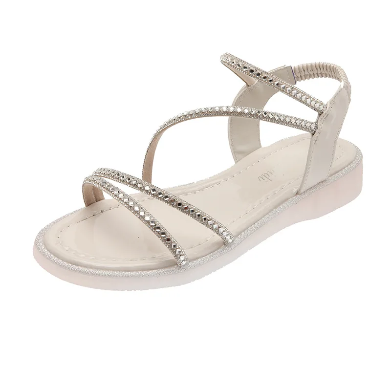 

Rhinestone Sandals Fashion Womens Shoes 2021 Suit Female Beige Open Toe Summer Heels All-Match Luxury Black Peep Girls Outside F
