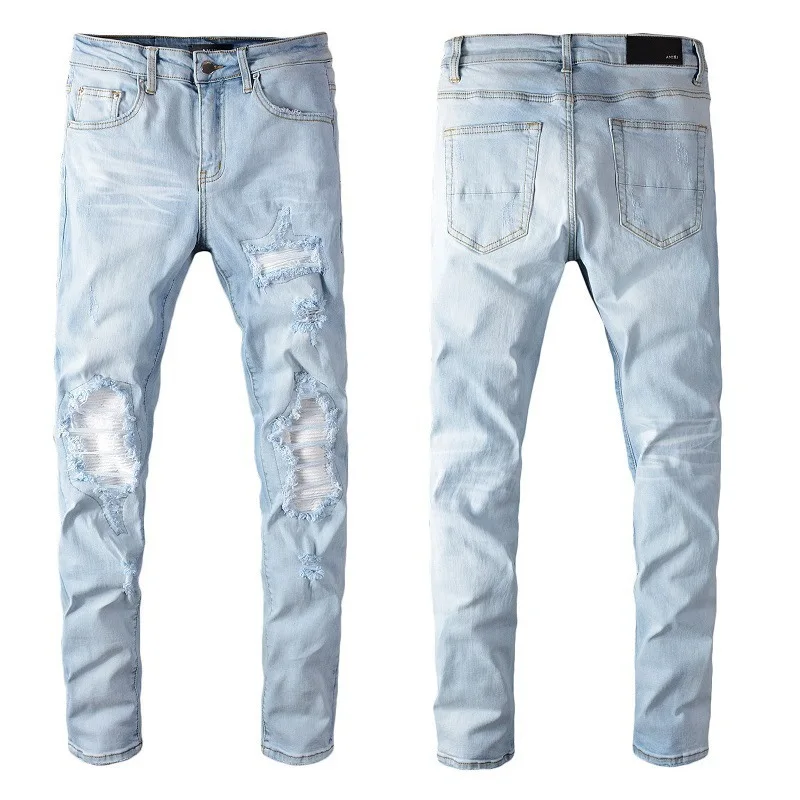 

Street fashion Amir hip hop pierced Amiri small leg jeans #624