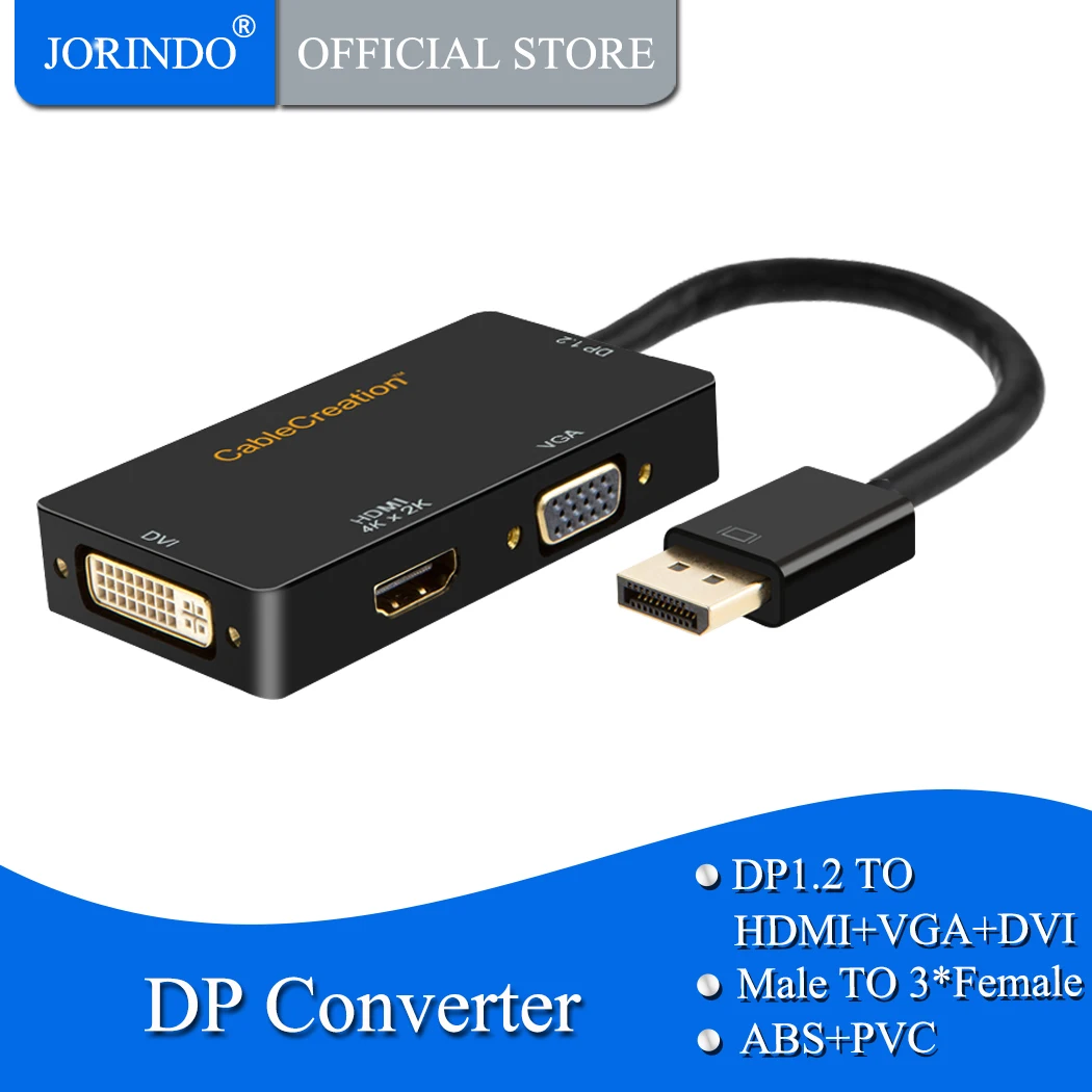 Адаптер jorinдо HDMI/DVI/VGA 3 в 1 DP адаптер поддержка порта 4K 2K разрешение для HDMI черный| |