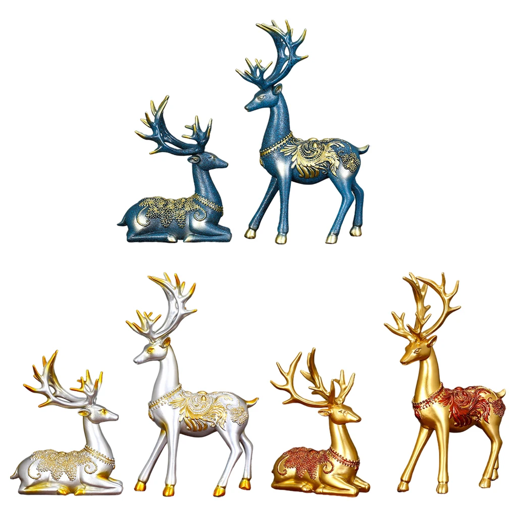 

Pair of Couple Deer Figurine Resin Reindeer Sculpture Animal Statue Decoration Home Living Room Office Table Ornaments