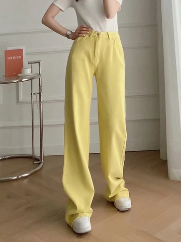 Maxdutti High Waist Jeans 2021 Summer Jeans Woman England Vintage Colorful  Wide Leg Jeans For Women Loose Mom Jeans For Women