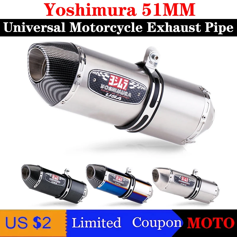 

Универсальная выхлопная труба Yoshimura для мотоцикла, 51 мм, глушитель из углеродного волокна, глушитель без застежки для Yamaha Honda KTM Kawasaki Ducati