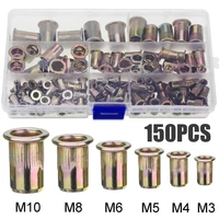 150pcsbox zinc plated steel rivet nuts flat head fastener set nuts insert riveting m3 m4 m5 m6 m8 m10 multi size