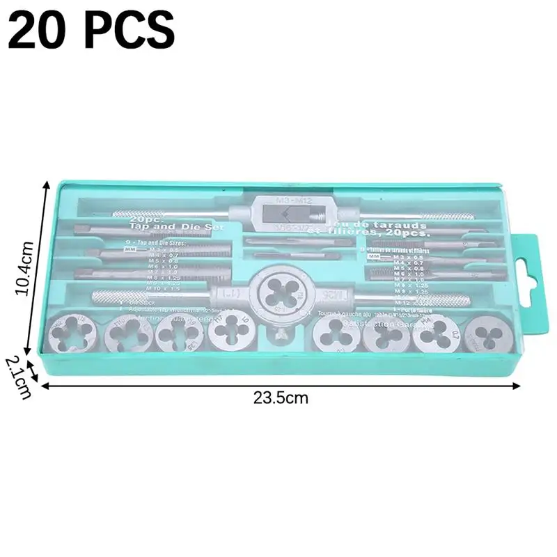 

20 PCS Metric Tap Dies Set M3-M12 Alloy Steel Screw Thread Wrench Cutters Tool Kit Screw Taps Hand Tools With Storage Case