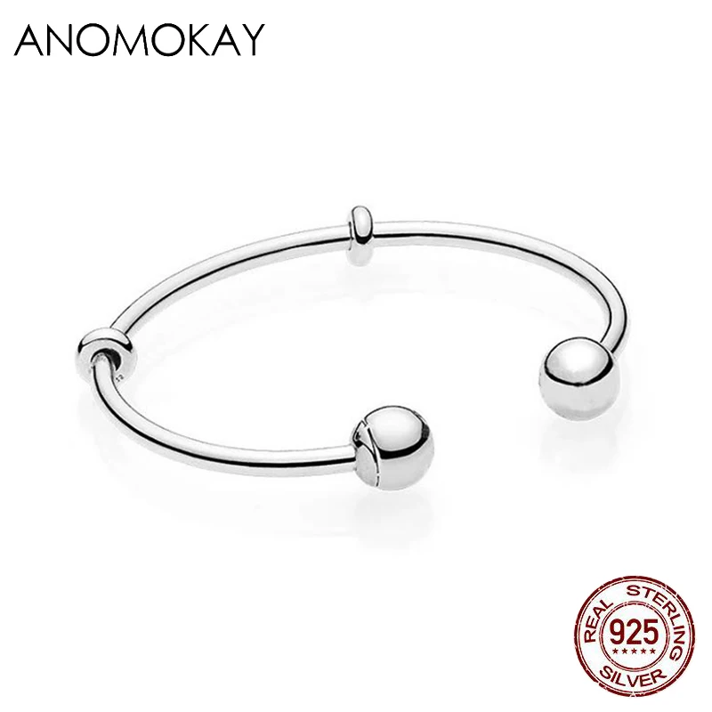 Anomookay 925 пробы Серебряный Круглый браслет с застежкой женский открытый Браслет-манжета для Diy роскошное серебряное Изготовление ювелирных изделий - Окраска металла: Silver