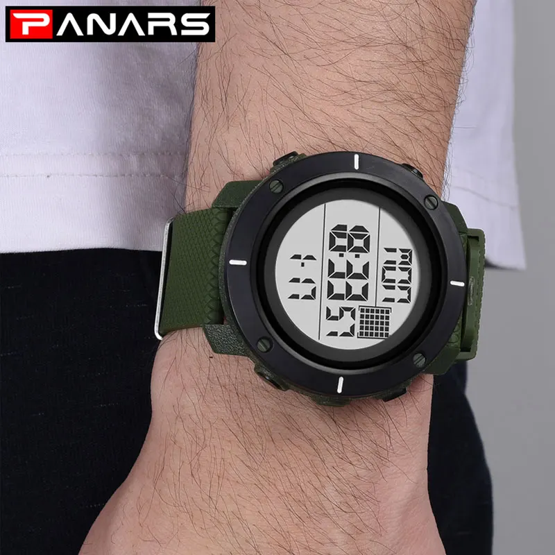 

Panars White Dial Watches Mens Sport Watch Chronograph Led Digital Watches Alarm Swim Waterproof Wristwatch Fishing Reloj Hombre
