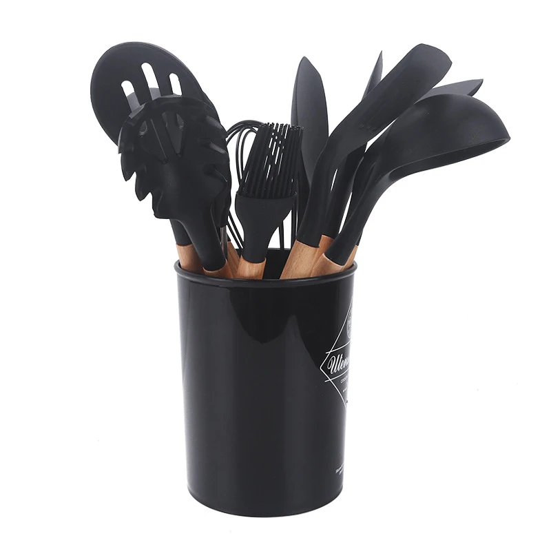 

11pcs Silicone Kitchenware Non-stick Pan Kitchen Tools Set Cooking Utensils Set With Storage Bucket For Kitchen _WK