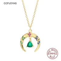 ccfjoyas high quality 925 sterling silver colorful zircon moon water drop pendant necklace for women fashion wedding jewelry