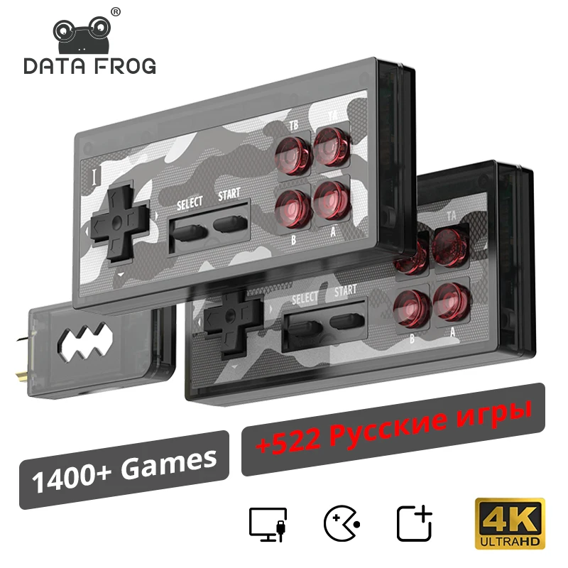 Игровая консоль DATA FROG 4K встроенный 1700 + Классический беспроводной контроллер NES 8