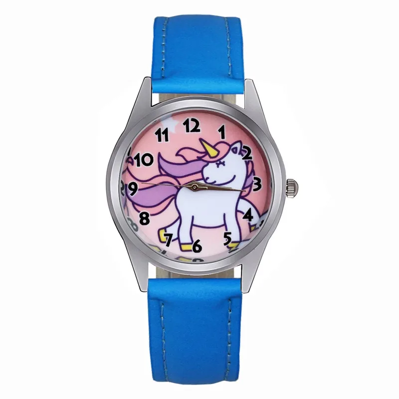 

New Arrival Fashion Cartoon Pretty Horse Lovely Girls Children Students Quartz Leather Strap WristWatch High Quality Watch