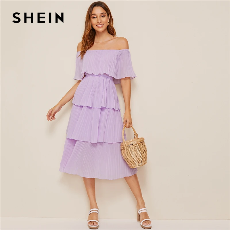 SHEIN Стильное Платье Со Складками И Открытыми Плечами Женские Летние Длинные Платья Без Рукавов