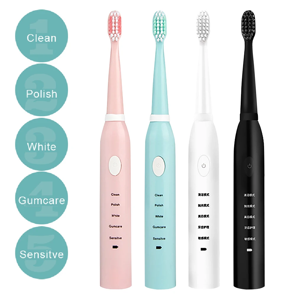 

IPX7 Waterproof Smart Timer Ultrasonic Vibration Electric Toothbrush Portable USB Rechargeable Soft Hair Teeth Cleaning Brush