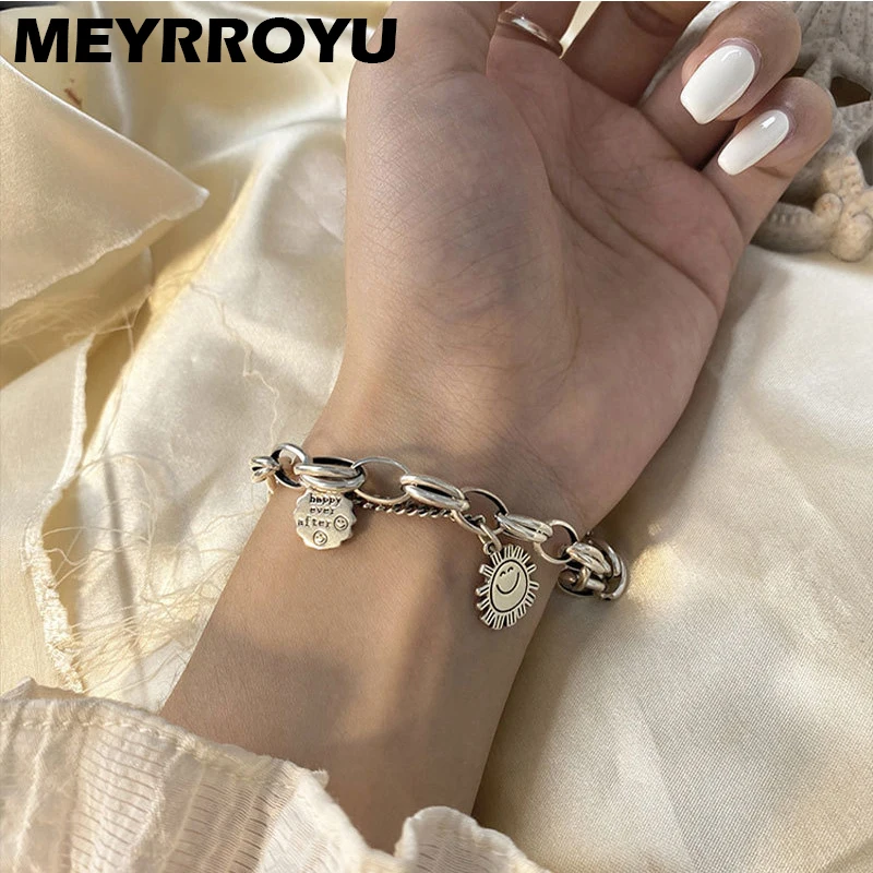 

Женский Ретро Браслет MEYRROYU, браслет из стерлингового серебра 925 пробы с надписью «Улыбка», украшение для вечеринки в стиле хип-хоп
