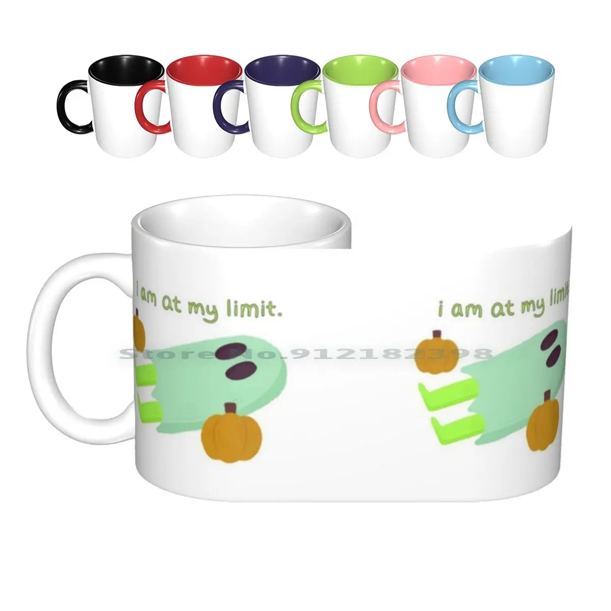 

I Am At My Limit. Ceramic Mugs Coffee Cups Milk Tea Mug Ghost Cute Cute Ghost Spooky Halloween Spooky Scary Skeletons Scary