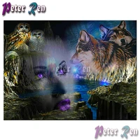 5d forest girl wolf and owl diamond painting cross stitch diy full squareround embroidery rhinestone picture home decoration