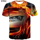Мужская футболка KYKU, черная футболка с 3D-принтом пламени, большие размеры, лето
