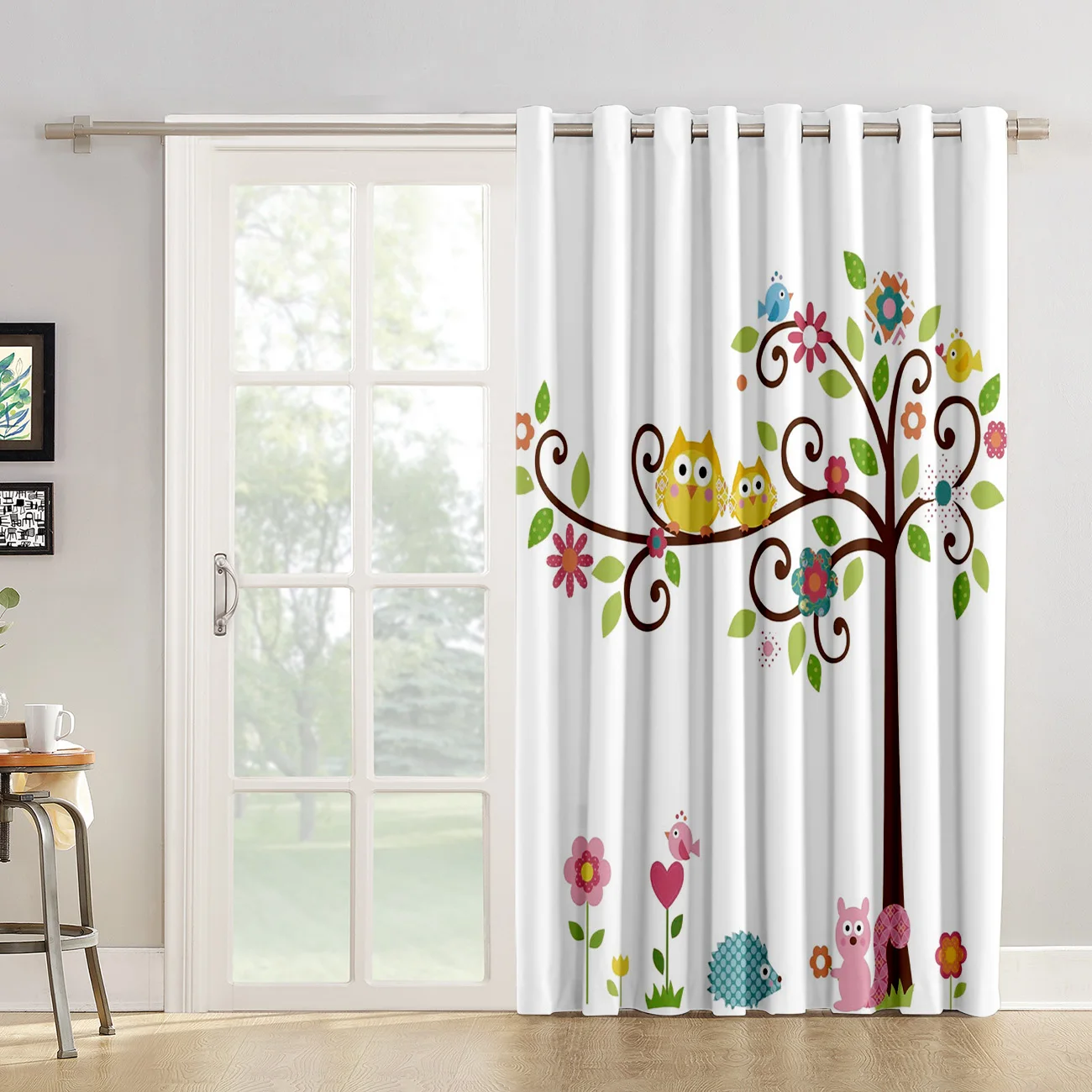 Милый мультфильм сова белка окно лечение идеи оконные процедуры для больших окон