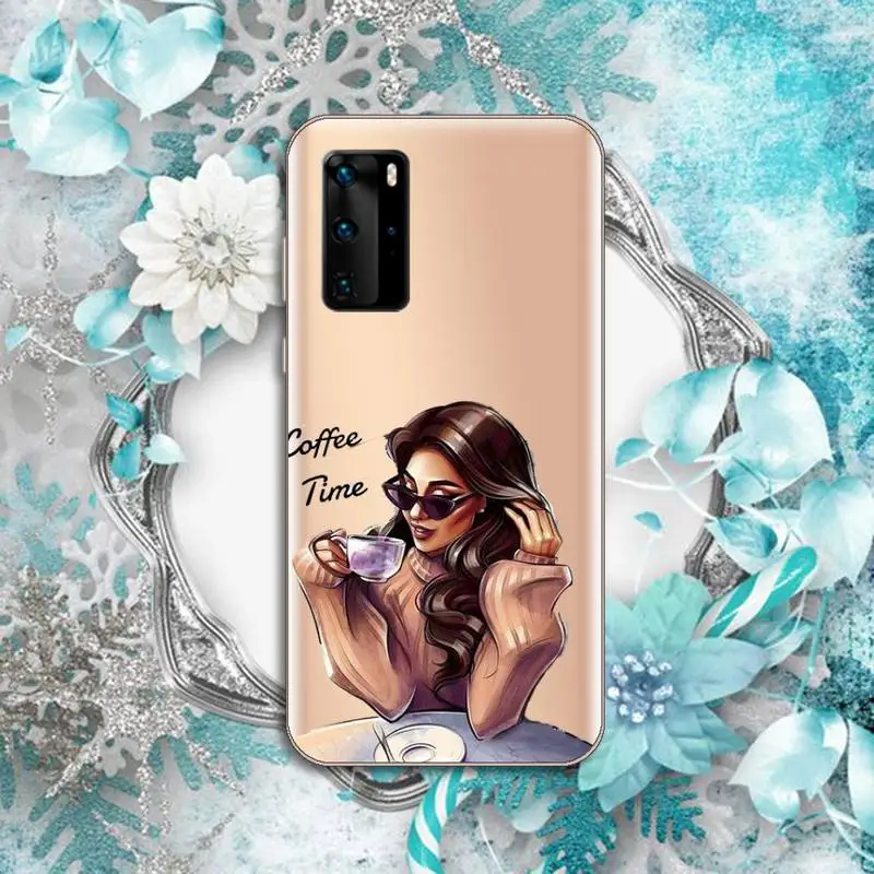 

Girls Female Phone Case Transparent for huawei honor P 40 30 20 lite Pro 10 i 8 9 x p smart 2019