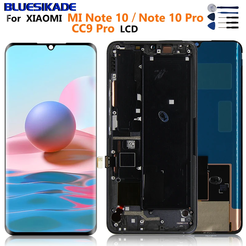 

6,47 "Оригинальный ЖК-дисплей для Xiaomi Note 10, сенсорный экран для Note 10 Pro, запасные части для ЖК-экрана CC9 Pro