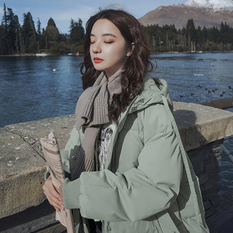 

Женская Стеганая куртка в Корейском стиле, свободный пуховик средней длины, новинка 2021, Зимние Повседневные парки, куртка, пальто в стиле Ins