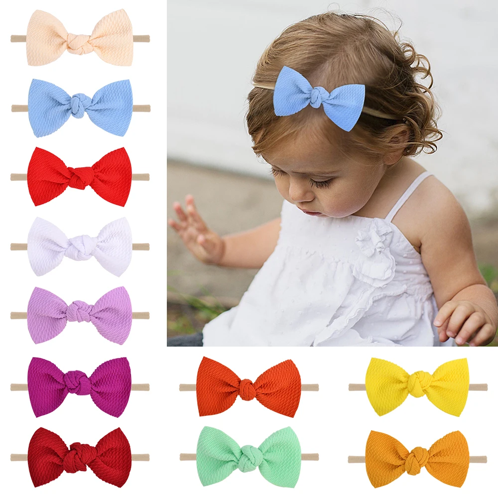 

20 Colors Hot Nylon Baby Headband With Messy Bow Girl Hairbows Infant Solid Samll Bow Headwrap Newborn Headwear Hair Accessories