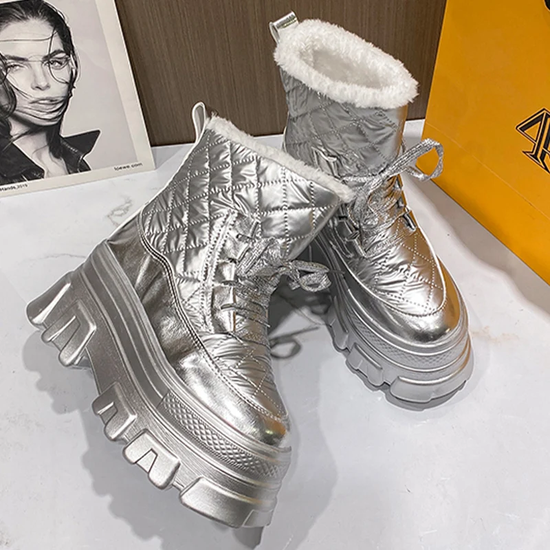 

Новинка 2022, зимние теплые ботинки челси на высоком каблуке, женские ботинки с мехом на платформе, модная короткая плюшевая повседневная обу...