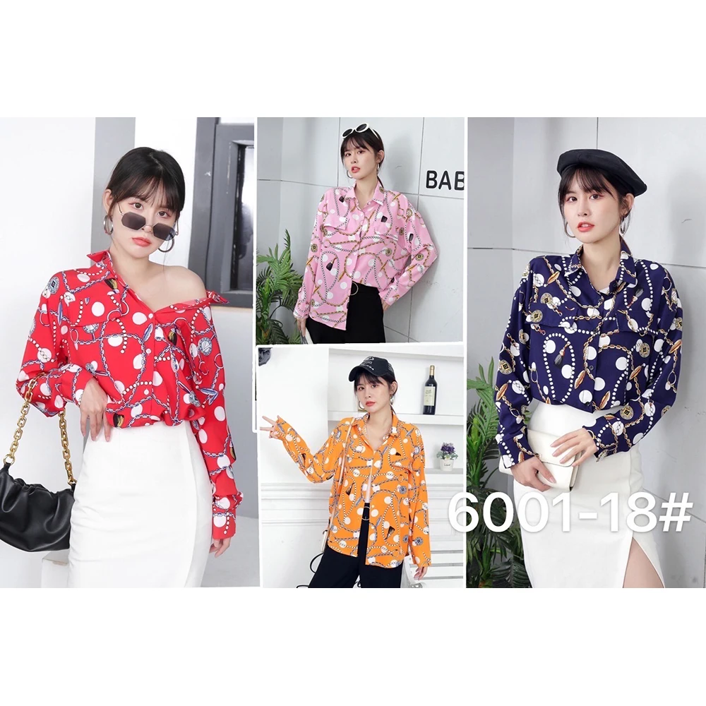 YOMING Spring And Autumn Trendy Fashion Casual Loose Lapel Long-Sleeved Ladies Blouse