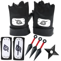 set naruto weapons kunai gloves pu headband cosplay uchiha kakashi anime figure ninja prop apparel accessories cool kid toy gift