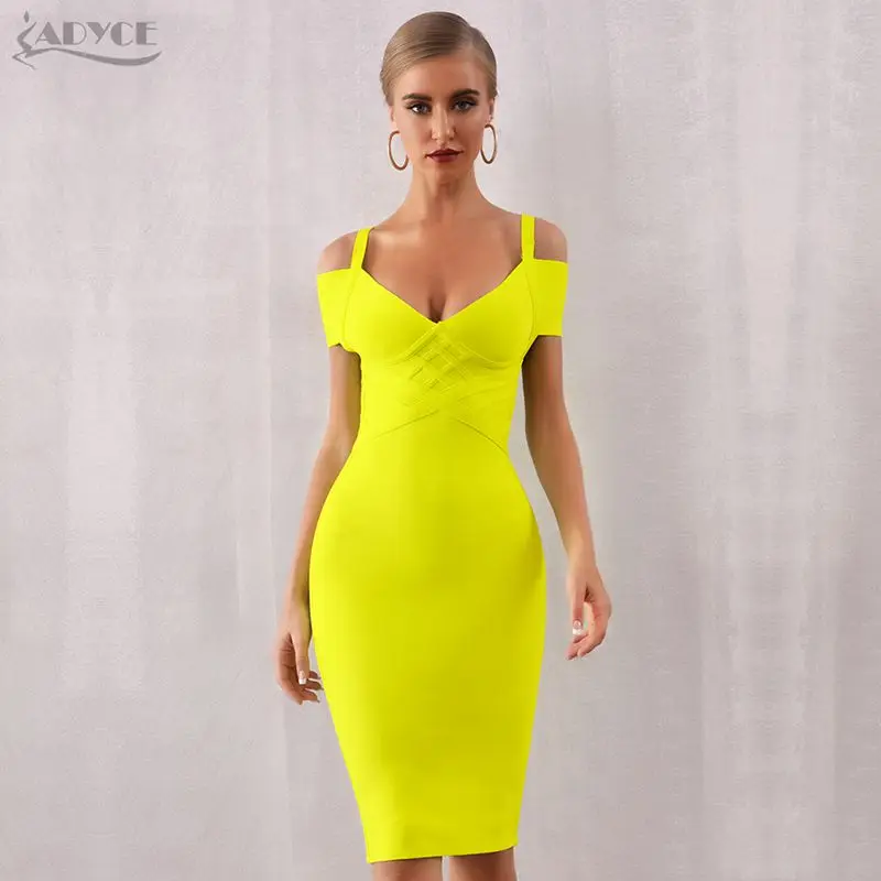Yellow ADYCE Новое Женское Бандажное платье на бретельках Vestido сексуальное Клубное платье с v-образным вырезом и открытыми плечами платья знаменитостей для вечеринок - Цвет: Yellow