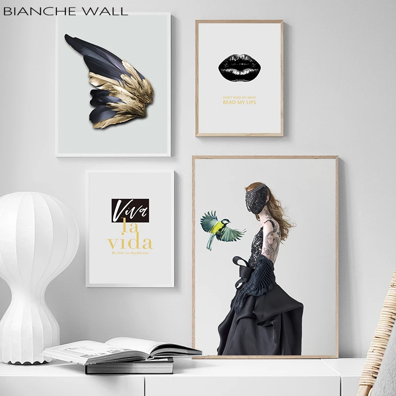 Женский вдохновляющий плакат в скандинавском стиле с принтом черных губ