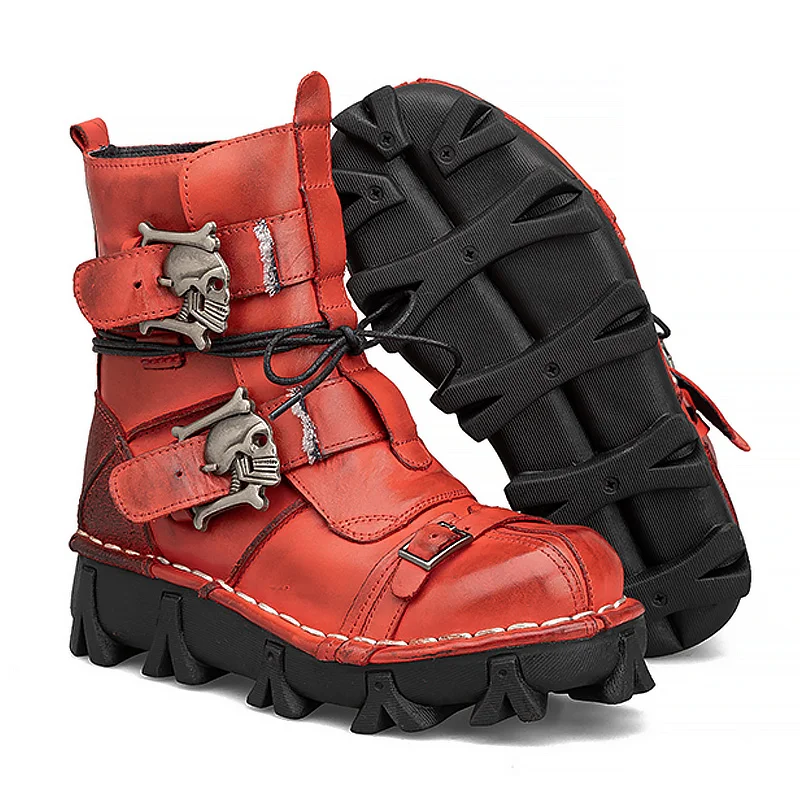 Мужские сапоги из натуральной кожи с черепом в готическом стиле панк мотоботы