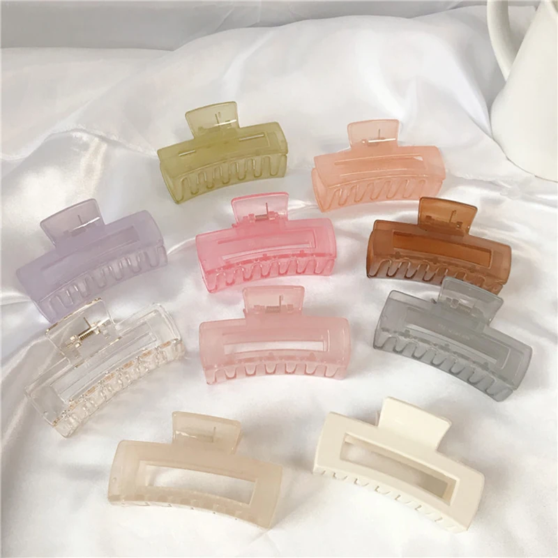 

Oversized Hair Clip Acrylic Hair Claw Rectangle Transparent Ponytail Hairpin Solid Color Hair Accessories Geometry Hair Crab