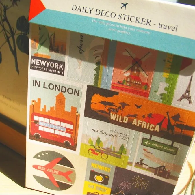 

1pack/lot New Vintage I love travel Postage Sticker DIY Multifunction Deco Note stationery Stamp Stickers Diary Decoration label