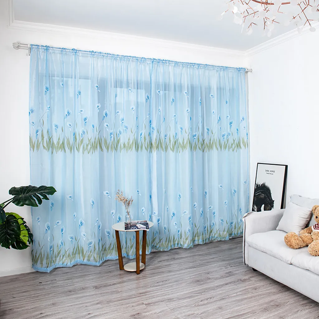 Простая занавеска с листьями тюль для обработки окон драпировка 1 панель ткани