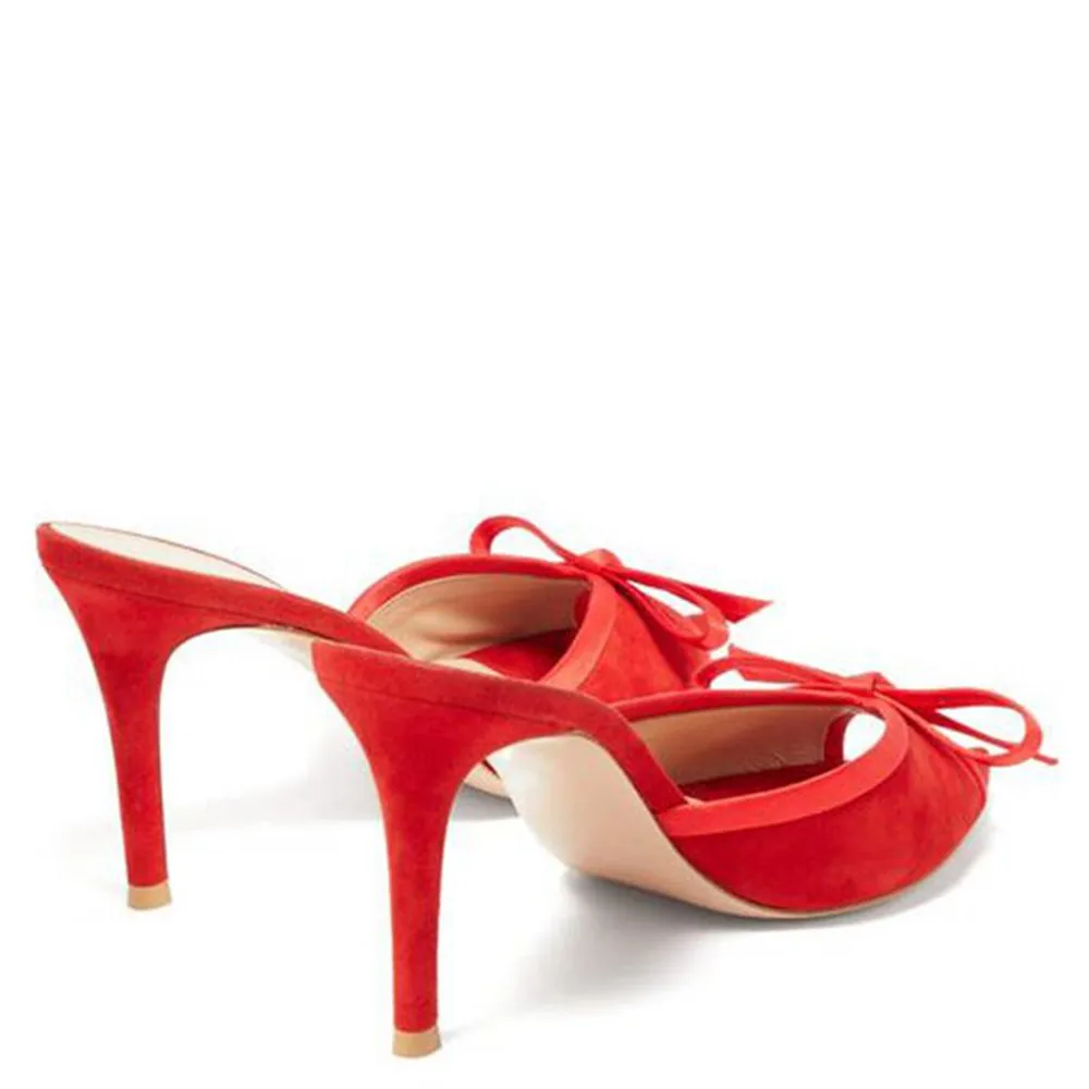 Aiyoway Лето бантом тонкая обувь без застежек на высоких каблуках Мюли с открытым