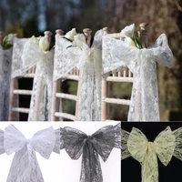 10pcs white chair sashes modern lace chair bow tie band for wedding table runner decoration party banquet supplies 18x275cm