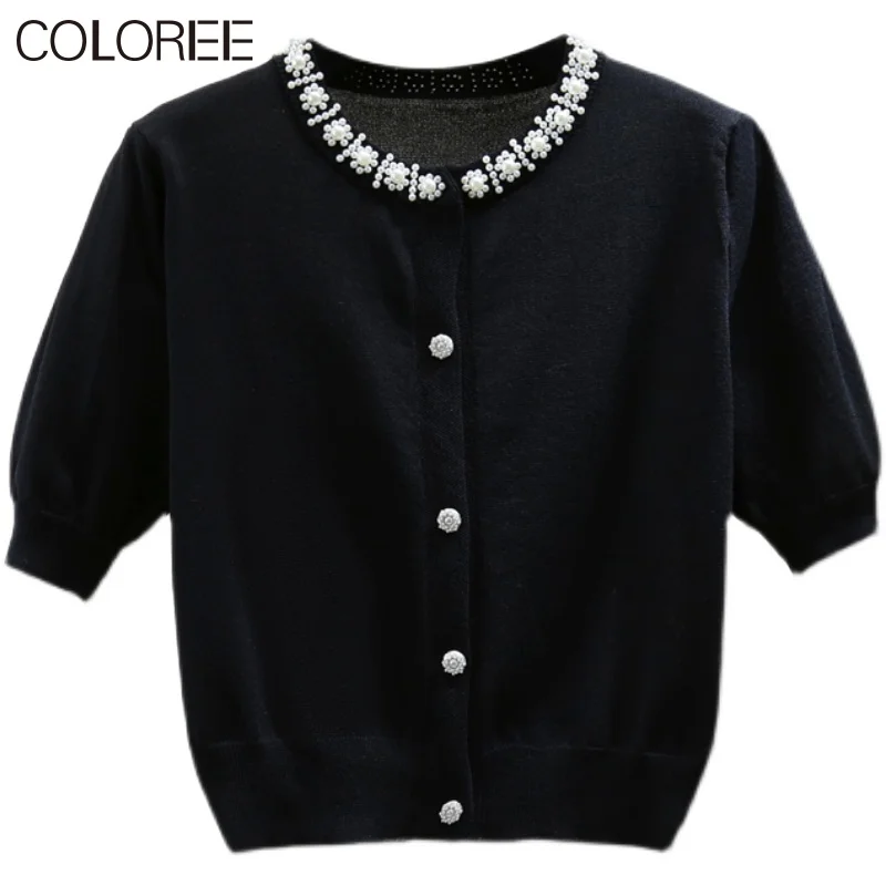 

Летняя одежда для женщин 2021 корейская мода с жемчугом Beaidng Топы женские повседневные с круглым вырезом и коротким рукавом тонкие вязаные же...