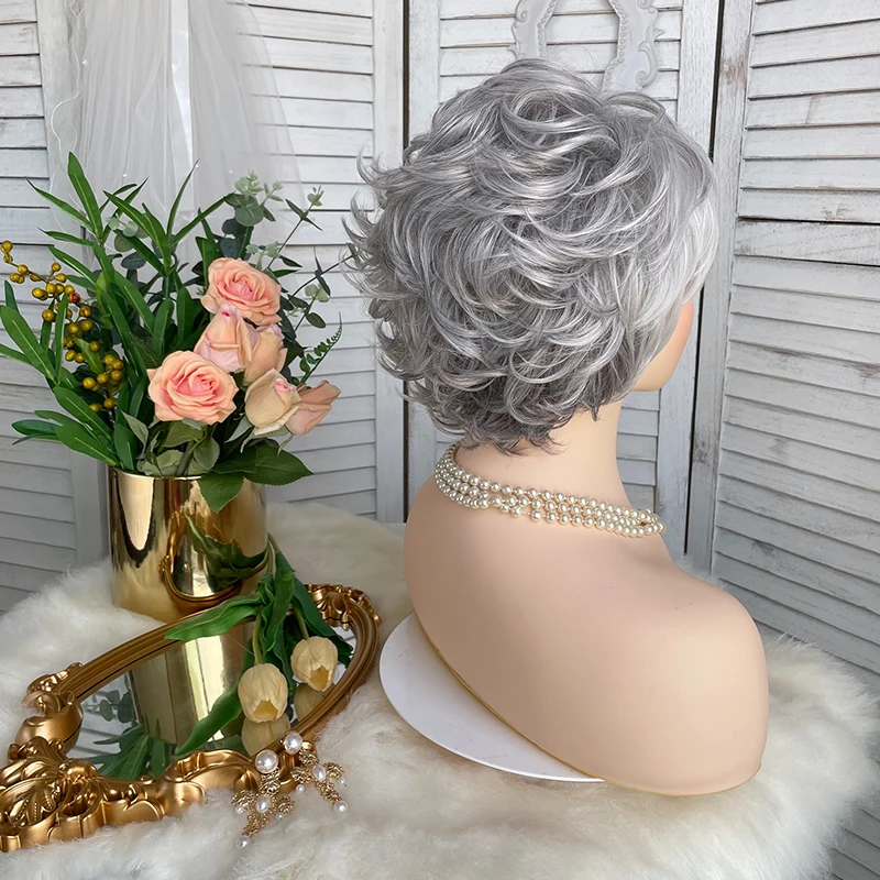 Синтетический короткий многослойный кудрявый парик XISHIXIU женский Парик 1B/серая