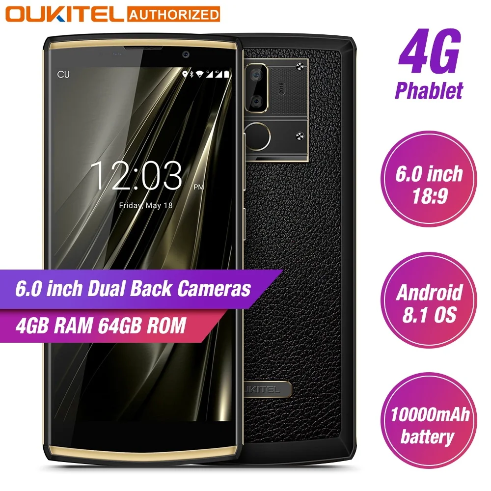 OUKITEL K7 Android 8 1 6 0 &quotFHD + 18:9 MTK6750T 4G ram 64G rom 10000mAh 9 V/2A Быстрая зарядка 13.0MP 5.0MP отпечаток