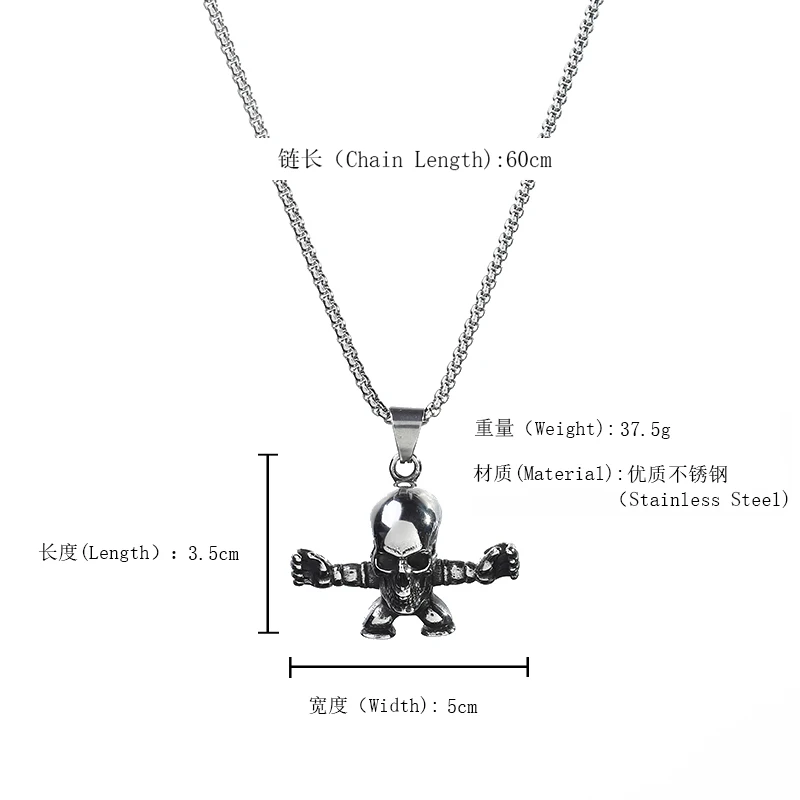 

Anztilam New Trendy Skull Necklace Stainless Steel Long Chain Necklaces for Punk and Hip Hop Halloween Jewelry Gifts