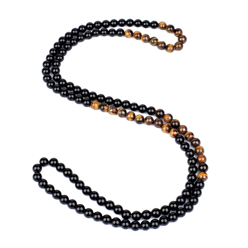 

Black Onyxs Men's Tiger Eye Stone Bead Necklace Fashion Natural Stone Obsidian Necklaces Women New Design Handmade Jewelry Gift