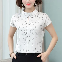 fashion womens shirt white print blouse for women short sleeve shirts female top turtleneck office lady blouse 2021 woman shirt