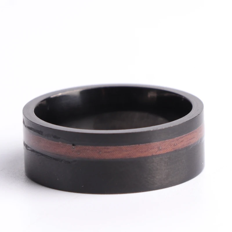 

Classic Men Charm Ring Fashion 8mm Wood Inlay Black Ring Wedding Engagement Jewelry For Male Best Gift