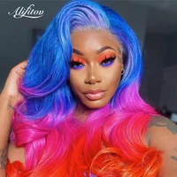 alifitov ombre colors lace front wigs purple pink yellow straight wig pre plucked remy hair long human hair wigs with baby hair