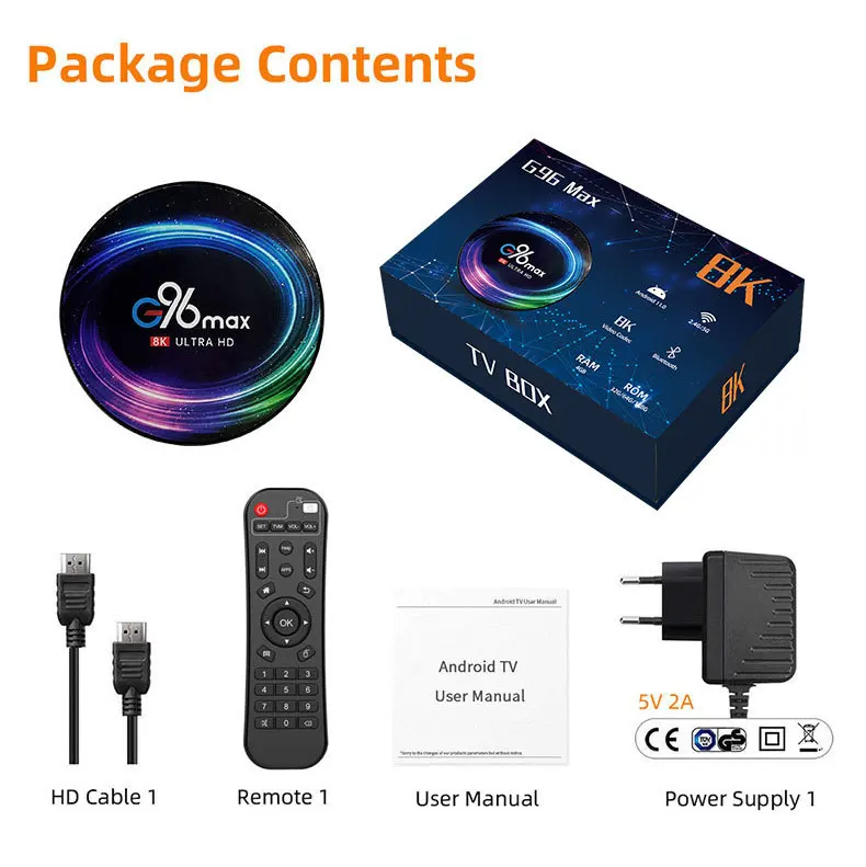 Приставка Смарт-ТВ G96Max Android 11 0 4 + 128 ГБ Amlogic S905X4 поддержка 8K Youtube Wifi BT | Электроника
